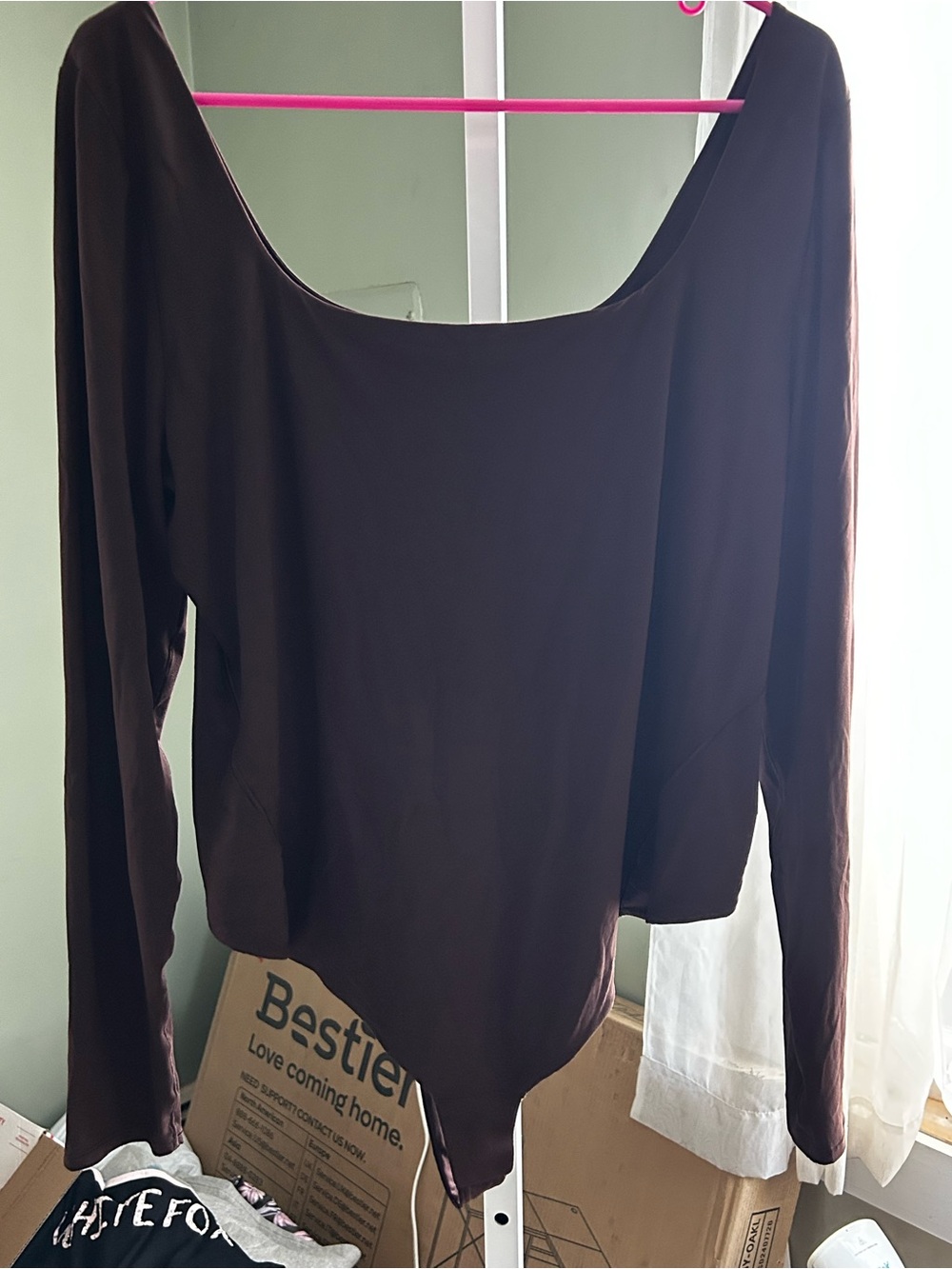 Lululemon Women's Long Sleeve Square  Neck Bodysuit - Dark Brown